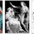 Apollo i dwie Muzy w trzech wersjach: w pełnej gamie kolorów, monochromatycznej i w postaci konturów postaci, ustalonych na podstawie kontrastów ich oświetlenia